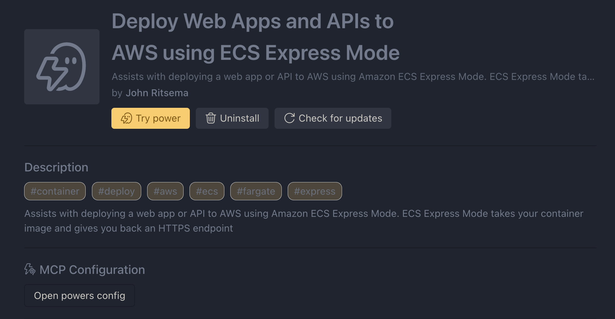 Screenshot of installed Power